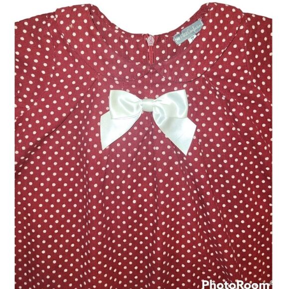 Petit Confection Red Polka-dot Holiday Christmas Valentine's Corduroy Dress 3T - Picture 2 of 11